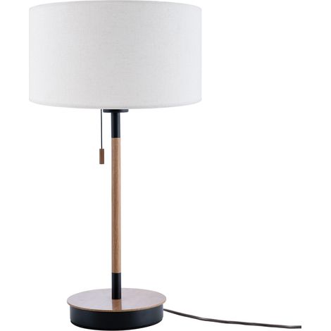 Paco Home Lámpara Mesa Mesilla Escritorio Altura 49 cm Diseño Escandinavo  Blanco (Ø28 cm),  Luminaria de mesa negro/madera