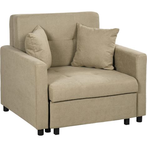 Fauteuil lit convertible en tissu velours marron clair avec rangement et 2 coussins 100x98x88 cm (1/5)