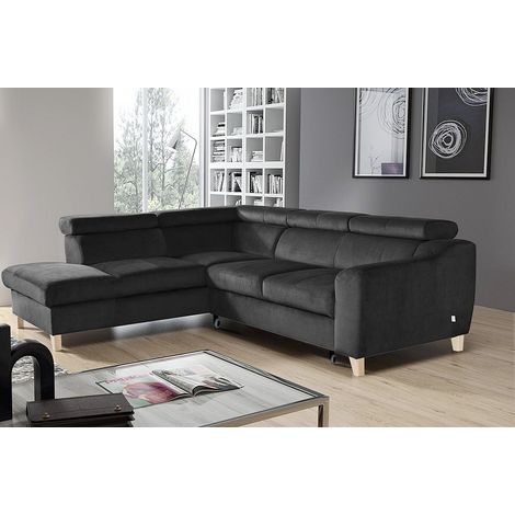 Canapé d'angle convertible en tissu luxe 5 places, ASTERIA gris foncé, angle gauche (1/5)