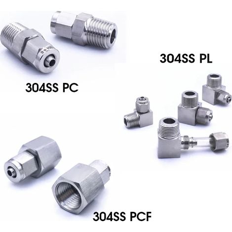 Raccord de tuyauterie pneumatique en acier inoxydable 304 (4-01 (4mm-1l8)-304 PL) : filetage 1/8", 1/4", 3/8" et 1/2", coupleur rapide, connecteurs de tuyau à torsion rapide. (1/5)