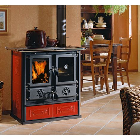 Cucina Stufa a legna con rivestimento in maiolica 7,2 kW Rosetta Liberty bordeaux (1/5)