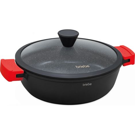 Briebe Black Titanium Cacerola Baja Cocina Inducción Antiadherente Titanio, Cazuela 24cm, Aluminio Fundido sin PFOA  Negro