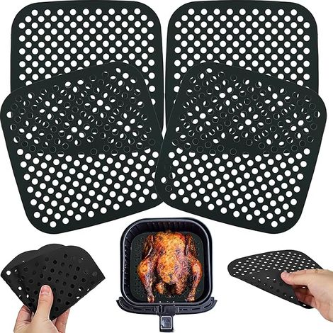 Lot de 4 doublures carrées en silicone pour friteuse à air comprimé de 21 cm, tapis perforés antiadhésifs réutilisables, passent au lave-vaisselle, accessoires de cuisine résistants à la chaleur