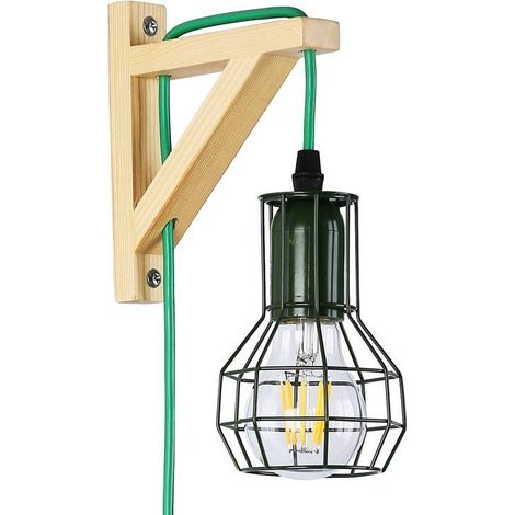Aplique De Pared De Madera Jaula "MICA" Bombilla Incluida -