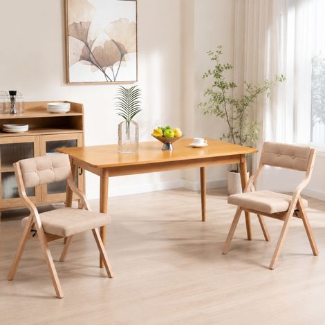 Silla plegable de comedor 61x48x77 cm de madera beige, ahorro de espacio, FloraGrace (1/5)
