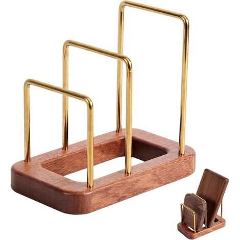 Support de planche à découper – Bois massif et acier inoxydable – Égouttoir – Gain de place – Organisateur ventilé – 16 x 10,5 x 2,5 cm (1/5)