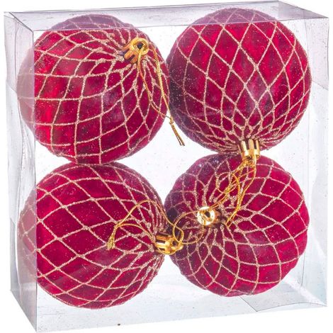 Set de 4 boules de Noël rouges mousse - 8cm (1/3)