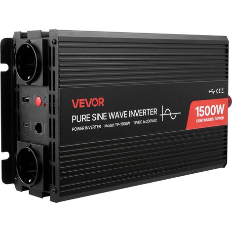 Onduleur pur onde sinusoïdale 1500W 12V DC vers 230V AC avec télécommande,ports USB et Type-C,2 sorties AC pour camping et camion (1/5)