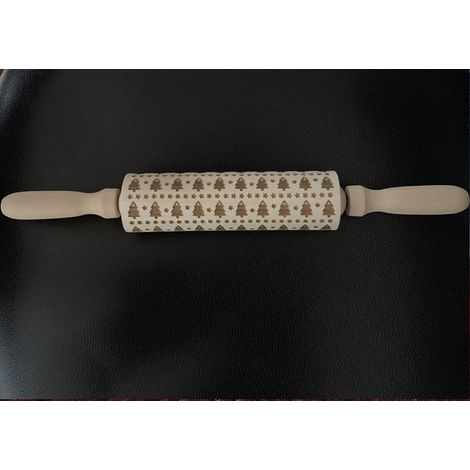 Rouleau À Pâtisserie En Bois - Motifs Profondément Gravés Flocon De Neige Et Pentagramme - Pour Biscuits Embossés - 35 X 4 5 Cm