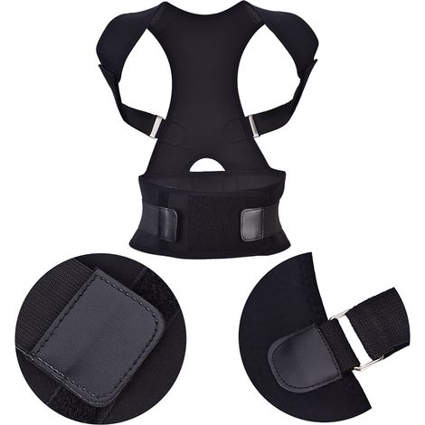 Correcteur de posture dorsal réglable homme femme, ceinture lombaire de maintien orthopédique noir taille M, soutien dos et épaules, coque abdominale, antidouleur, silhouette élancée (1/5)