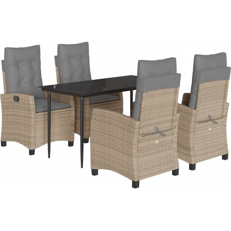 Maison Exclusive - 5-tlg. Garten-Essgruppe mit Kissen Beigemischu