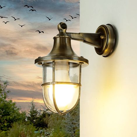 Außenleuchte Wand IP64 in dunkles Messing antik E27 Glas massiv Wandlampe