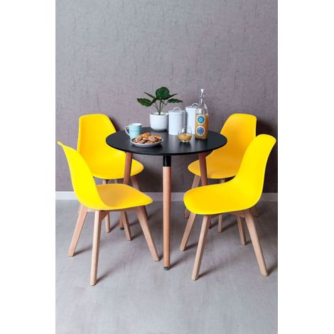 Conjuntos de mesa y sillas - Conjunto Mesa Tower Redonda 80 cm Negra y Pack 4 Sillas Kelen - Amarillo (1/5)
