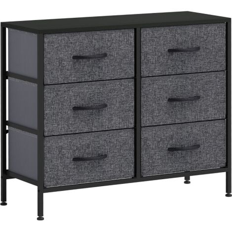 Industrial Fabric Chest of Drawers with 6 Storage Bins,Steel Frame and Wooden Top,Ideal for Nursery,Living Room,or Hallway in Black Finish