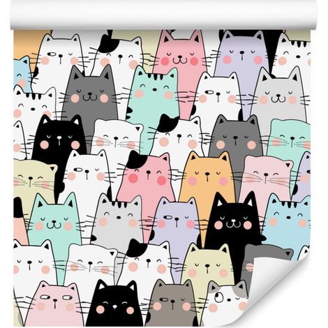 Papier peint chats gris clair, blanc et gris pour salon et chambre 50x1000 cm (1/5)
