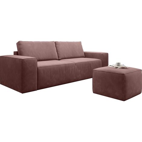 Canapé convertible WILACE en tissu – 260cm-Rose poudré (1/5)