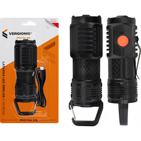 Porte-clés lampe torche LED de poche Vergionic, 5 modes, USB-C (1/5)