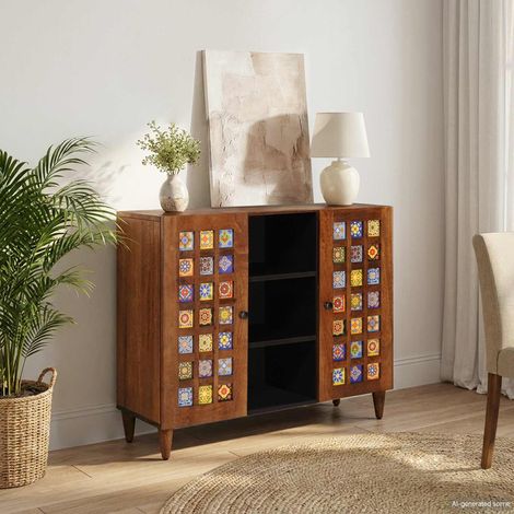 vidaXL Credenza Noce 90 x 33,5 x 75 cm Legno di mango massello