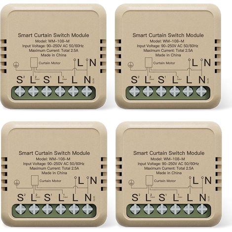 Lot de 4 modules d'interrupteur de volet roulant Wi-Fi avec pourcentage de réglage, relais pour moteur de volet roulant, compatible avec l'application Smart Life, Google (1/5)