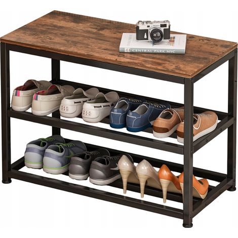 Schuhschrank mit Sitzfläche, großes Regal im Industrial-Loft-Stil, Retro-Holz, 62 cm