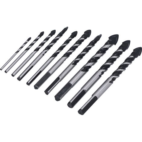 10-teiliges Steinbohrer-Set mit robusten Hartmetallspitzen und Aufbewahrungskoffer für Fliesen, Ziegel, Zement und Beton (1/5)