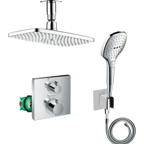 HANSGROHE Conjunto de grifería termostática para ducha empotrable Ecostat Square + fijo de ducha Raindance E 240, fijación a techo