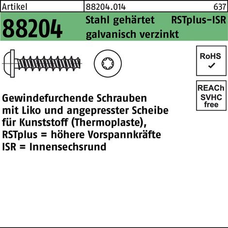 ART 88204 RSTplus Schrauben für Kunststoff LIKO, angepresste Scheibe 5 x 12 -T25 Stahl gehärtet, gal Zn gal Zn S 500 Stk (1/2)