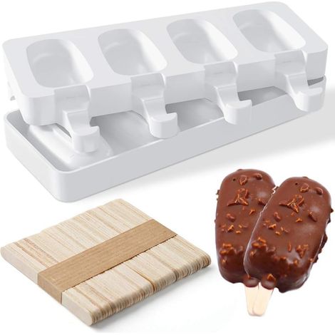 Moules à glace FAPPEN en silicone, 8 moules avec 50 bâtonnets, moules à glace de qualité alimentaire sans BPA pour enfants et adultes, desserts et chocolats à faire soi-même (1/3)