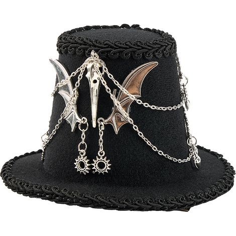 Steampunk Raven Bone Skull Bat Wings Gear Top Hat Gothic Chain Top Hat Hair Accessory Hair Clip (1/5)