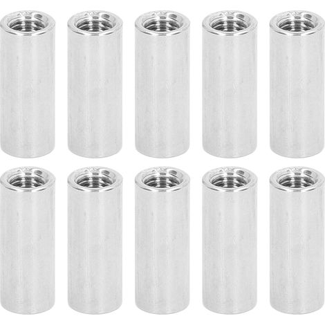 Kit de 10 écrous de raccordement ronds M8x1,25 L30 mm en acier inoxydable avec manchon fileté