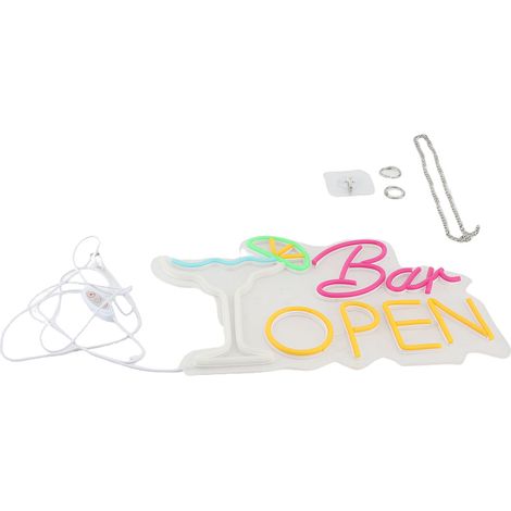 Enseigne lumineuse « Ouvert » pour bar, rose et jaune, acrylique, luminosité réglable, LED USB, pour la décoration de tavernes et de clubs. (1/2)