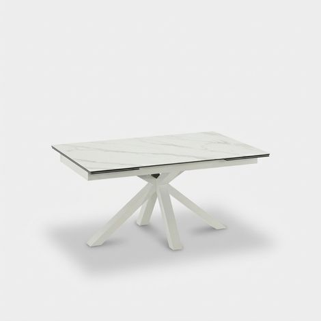 Tavolo allungabile design ceramica vetro temperato Guernica - Effetto marmo bianco