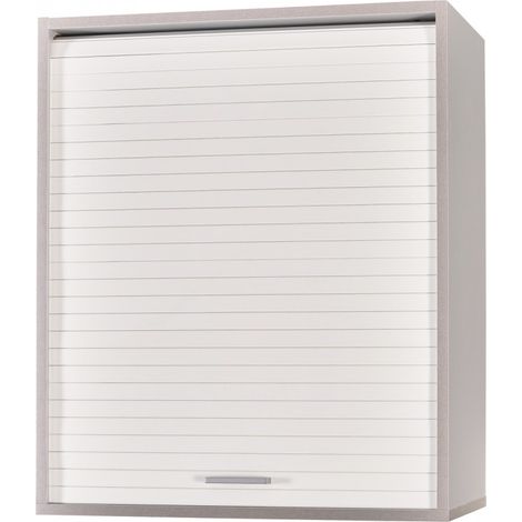 Beaux Meubles Pas Chers – Meuble haut de cuisine alu rideau blanc ou chêne noir – 2 étagères réglables – Dimensions L 60 H 72 P 35 cm – Éco-conçu, fabriqué en France (1/5)