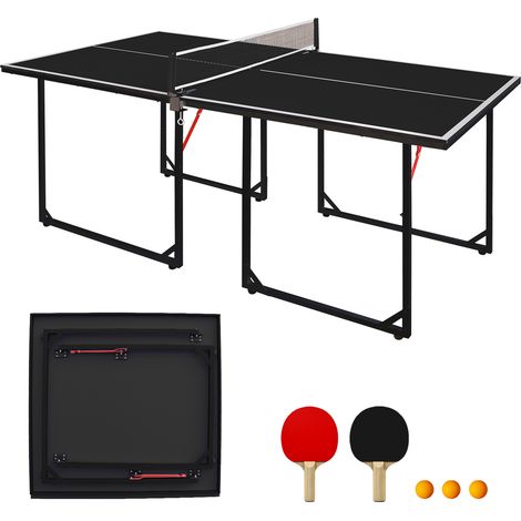 Mesa de tenis de mesa plegable 182 x 91 cm negra con red, 2 palas y 3 pelotas (1/5)