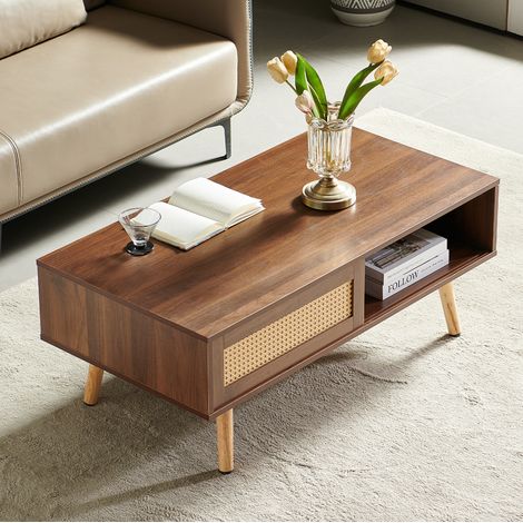 Tavolo da salotto con porta scorrevole in MDF marrone OKMYHOME (1/5)