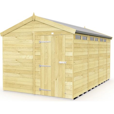8 x 15 Feet Apex Security Shed - Single Door - Wood - L454 x W231 x H217 cm