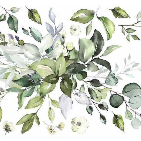 Stickers aquarelle florale géante verte