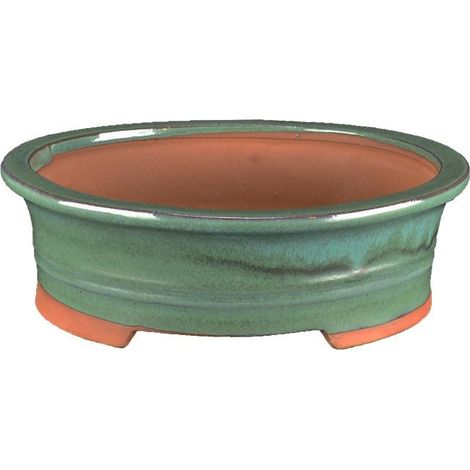Vaso per bonsai ovale in gres smaltato verde 17x14x5,5 cm - 2836Vb