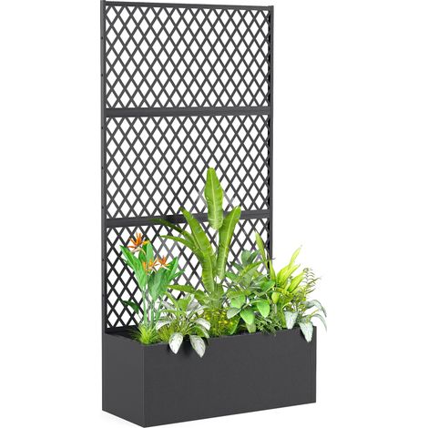 Potager surélevé en métal avec treillis. Jardinière d'extérieur avec brise-vue en maille à motif losanges pour fleurs. (1/5)