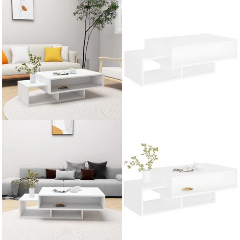Table basse Blanc 105x55x32 cm Bois d’ingénierie - Table Basse Blanche - Meuble Salle Séjour - Table D'appoint - Rangement Intérieur - Design Moderne - Home & Living (1/5)