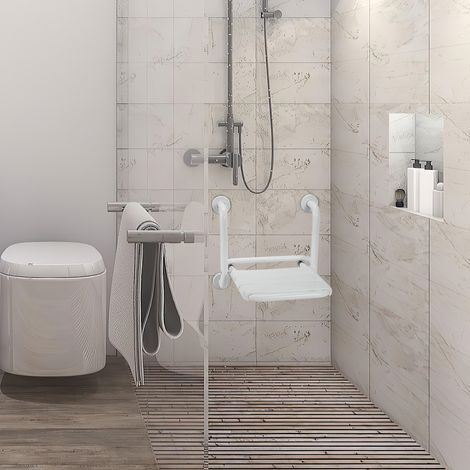 Jiubiaz Tabouret de douche pliable mural en acier inoxydable 304 et ABS, dimensions 35 x 32,5 cm (1/5)