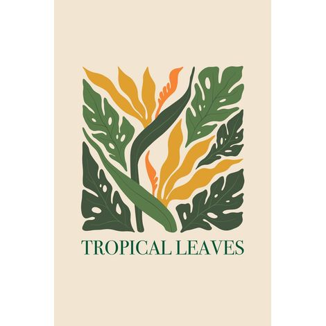 Tableau sur toile feuilles tropicales 30x45 cm - Impression sur Toile Murale Décorative - Image imprimée en HD sur Toile - Toile sur Châssis en Bois FSC - Fabriqué en France