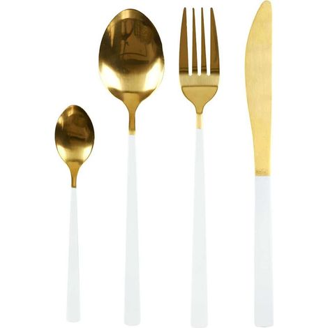 Ménagère 16 Pièces en Inox Or Manche Blanc (1/5)