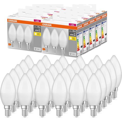 Osram Lampada LED BASE CLASSIC B 40 FR con attacco E14, candela, confezione tripla, 4.9W, 470lm, 2700K, luce bianca calda, bassa emissione di calore, consumo energetico molto basso, lunga durata