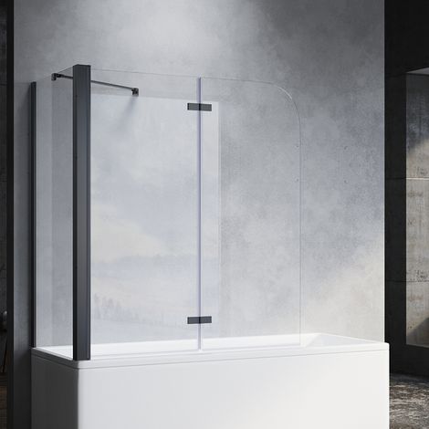 SONNI Badewannenaufsatz Schwarz Faltwand Glas für Badewanne Duschabtrennung Duschwand 2-teilig H.140xB.120cm,mit Seitenwand 70x140 cm