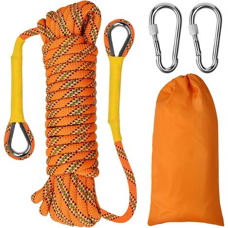 Corde Tressée en Polypropylène Cordes Escalade avec Mousqueton Anti-Corrosion Multifonctionnel pour Pêche Alpinisme Camping Sauvetage Randonnée (1/5)