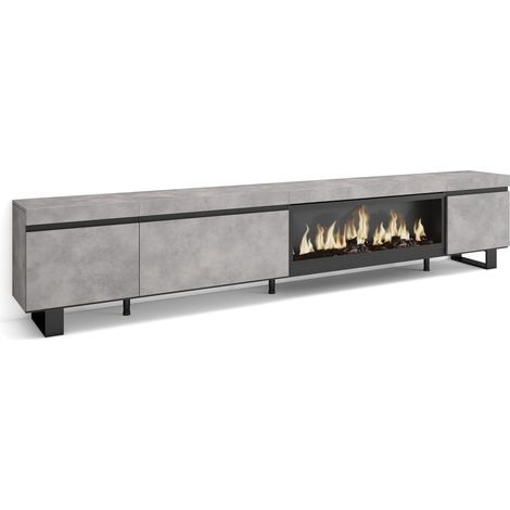 Skraut Home - Mueble TV, Televisión, Muebles de salón, almacenaje, 288x57x35 cm, Para TV gran formato, Chimenea eléctrica XXL, Diseño industrial, Estilo Moderno, Gris Cemento (1/5)