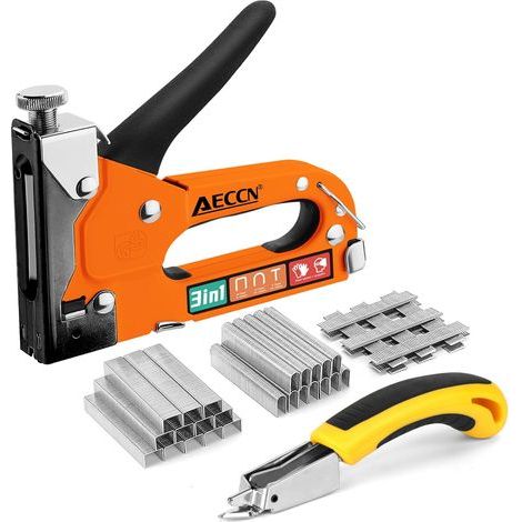3 en 1 Heavy Duty Staple Nail Steel Gun Kit avec des agrafes 2100, agrafes de tapisserie pour le matériel de fixation, la décoration, la menuiserie, les meubles, les portes et les fenêtres - Orange (1/5)