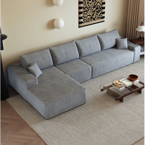 Sofá chaise longue modular 340x175x83 cm de tela gris, sin montaje, para salón – MEUBLIV (1/5)