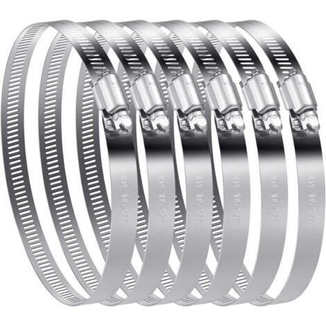 Set of 6 Adjustable 304 Stainless Steel Pipe Clamps (105-127mm) - Ideal for Water Pipes, Gas Tanks and Automotive Tubes (1/4)
